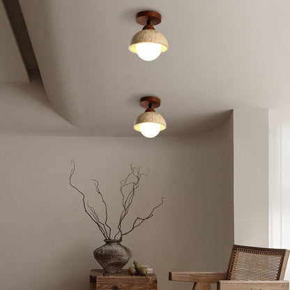 Travertine and Wood Entryway Ceiling Light