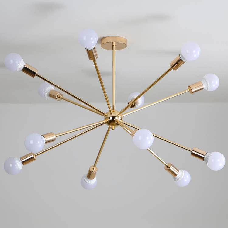 Gold Starburst Chandelier, 6 to 12 Light