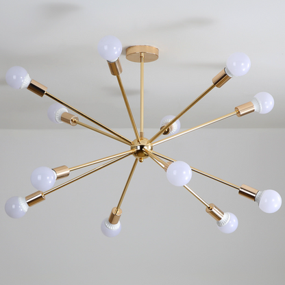 Gold Starburst Chandelier, 6 to 12 Light