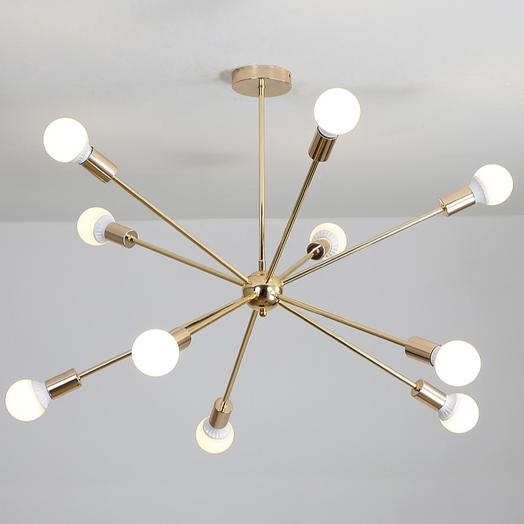 Gold Starburst Chandelier, 6 to 12 Light