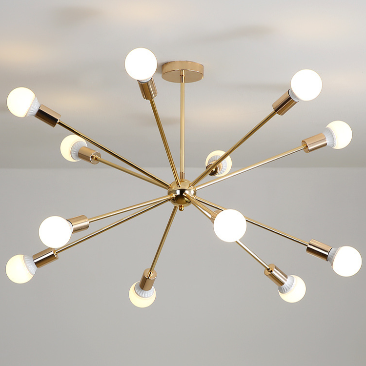 Gold Starburst Chandelier, 6 to 12 Light