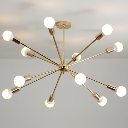 Gold Starburst Chandelier, 6 to 12 Light