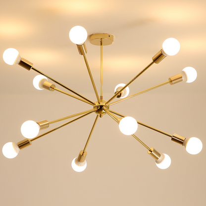 Gold Starburst Chandelier, 6 to 12 Light