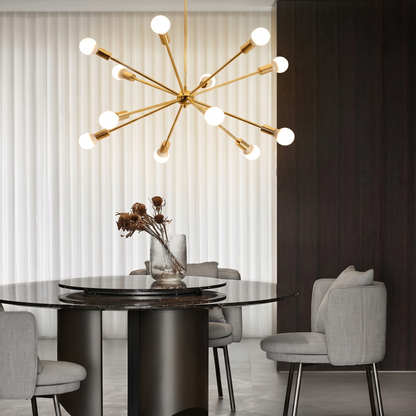 Gold Starburst Chandelier, 6 to 12 Light