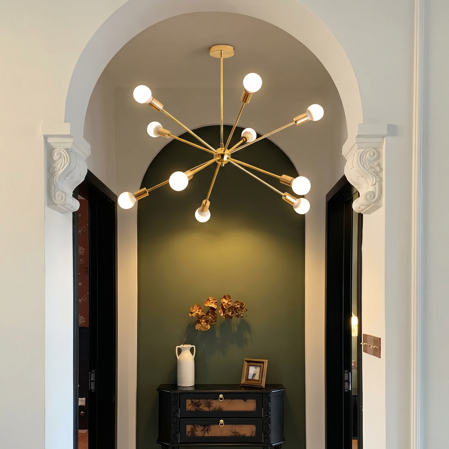 Gold Starburst Chandelier, 6 to 12 Light