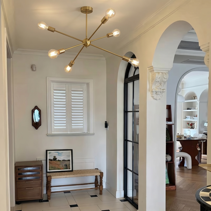 Gold Starburst Chandelier, 6 to 12 Light