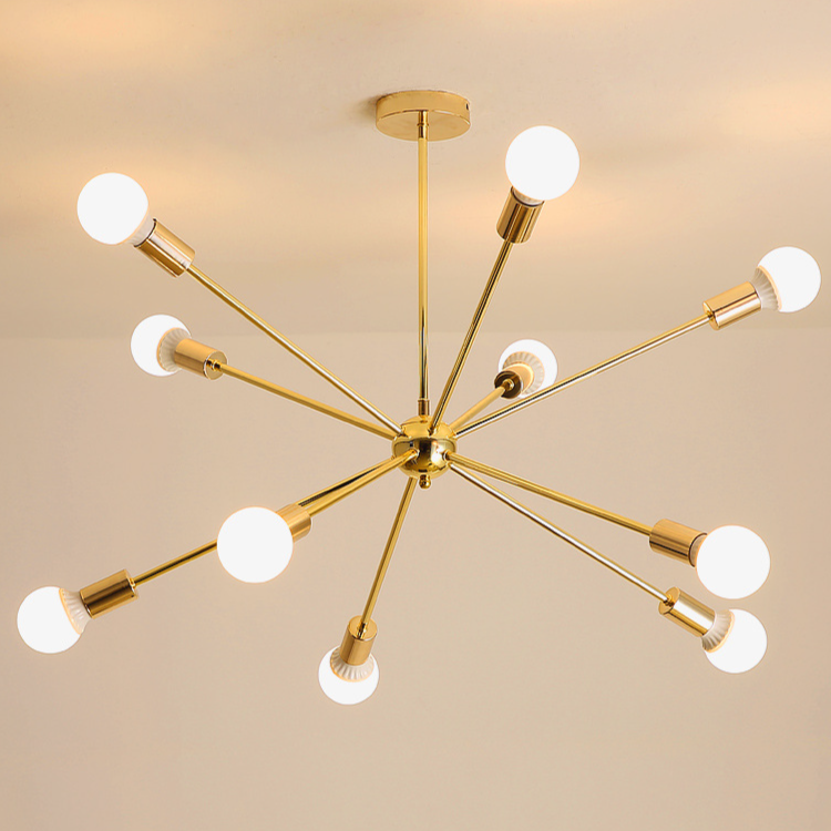 Gold Starburst Chandelier, 6 to 12 Light
