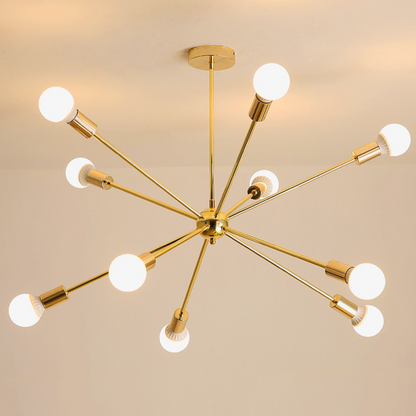 Gold Starburst Chandelier, 6 to 12 Light