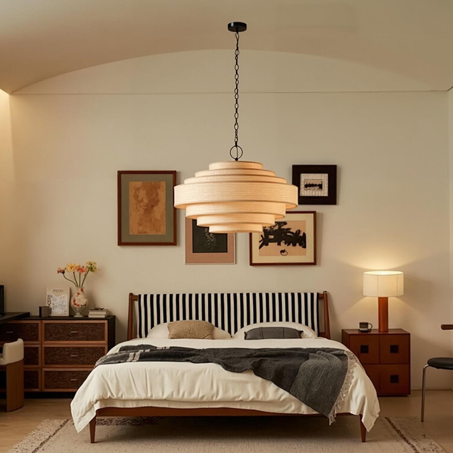 Tiered Wood Veneer Pagoda Chandelier
