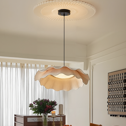 Two-Tier Pleated Lotus Pendant Light