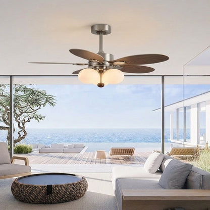 Wooden Blade Fan with Glass Shades