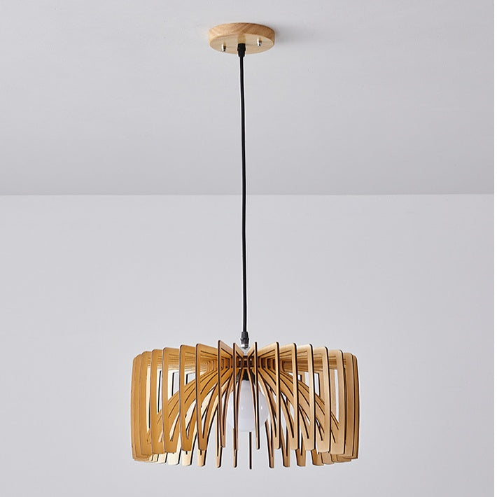 Wooden Slat Sculptural Pendant Light