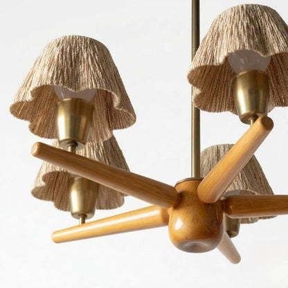 Solid Wood and Brass 5-Light Chandelier