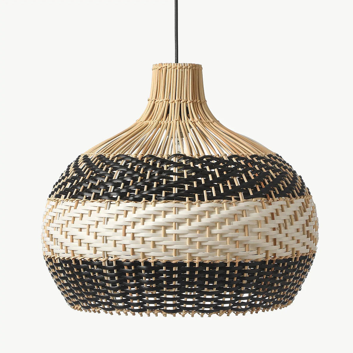 Black and White Wave Rattan Pendant