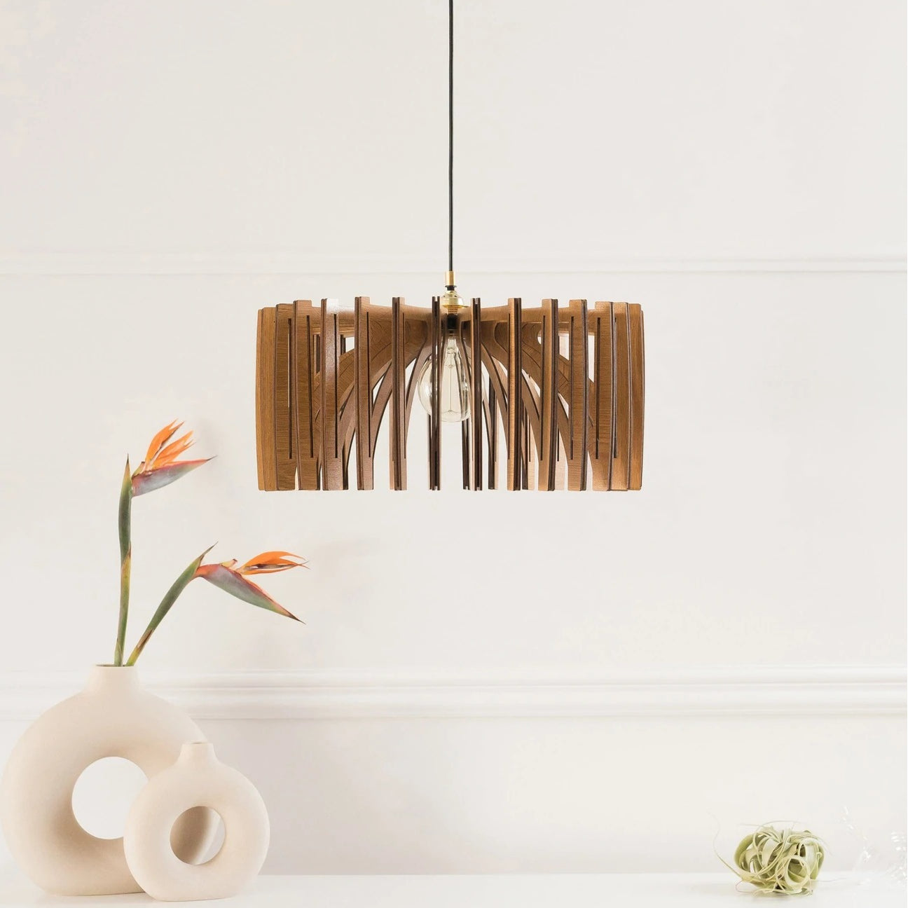 Wooden Slat Sculptural Pendant Light