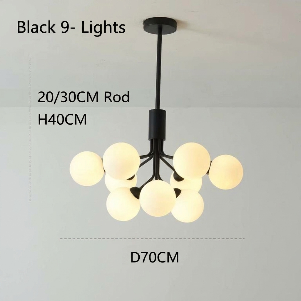 Matte Black Branching Globe Chandelier