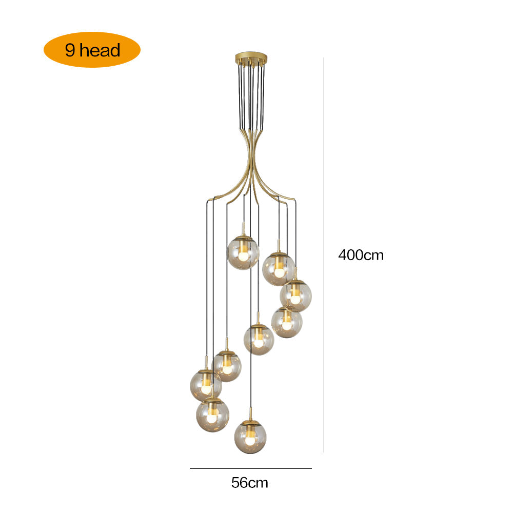 Spiral Amber Glass Globe Staircase Chandelier