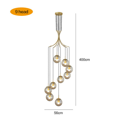 Spiral Amber Glass Globe Staircase Chandelier