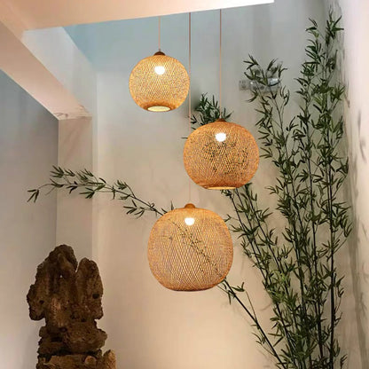 Natural Bamboo Hand-Woven Pendant