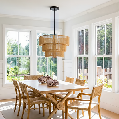 Three-Tier Jute Rope Drum Chandelier