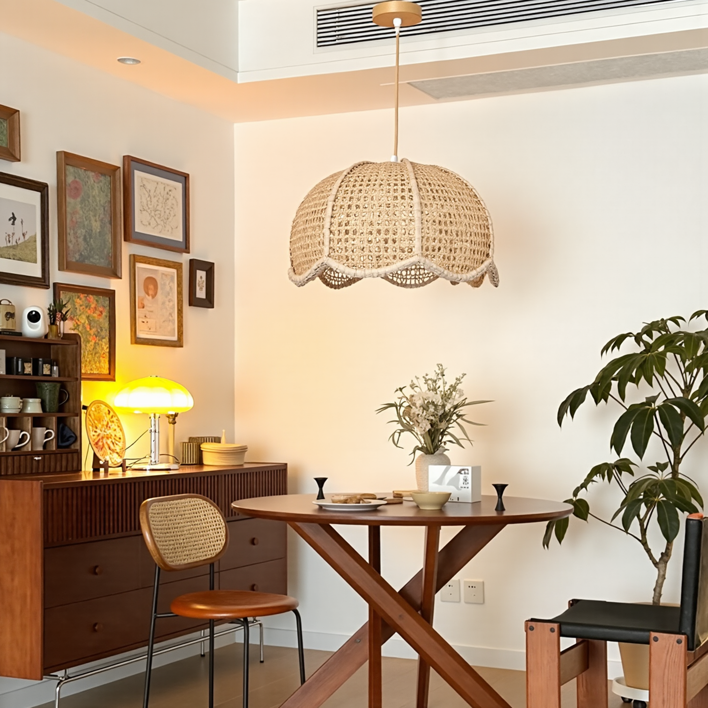 Rattan Scalloped Wavy Umbrella Dome
