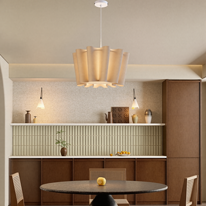 Wavy Ruffled Linen Drum Pendant
