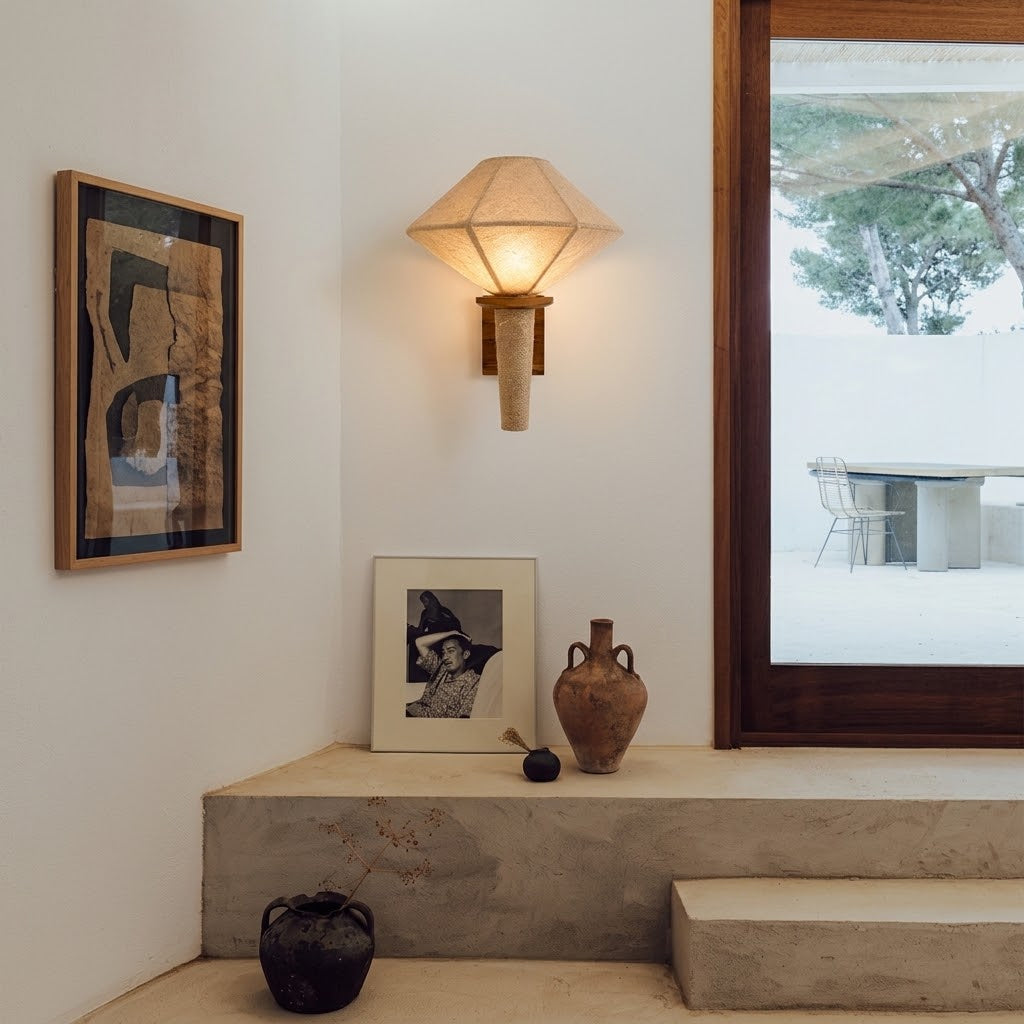 Wood and Fabric Japandi Wall Sconce