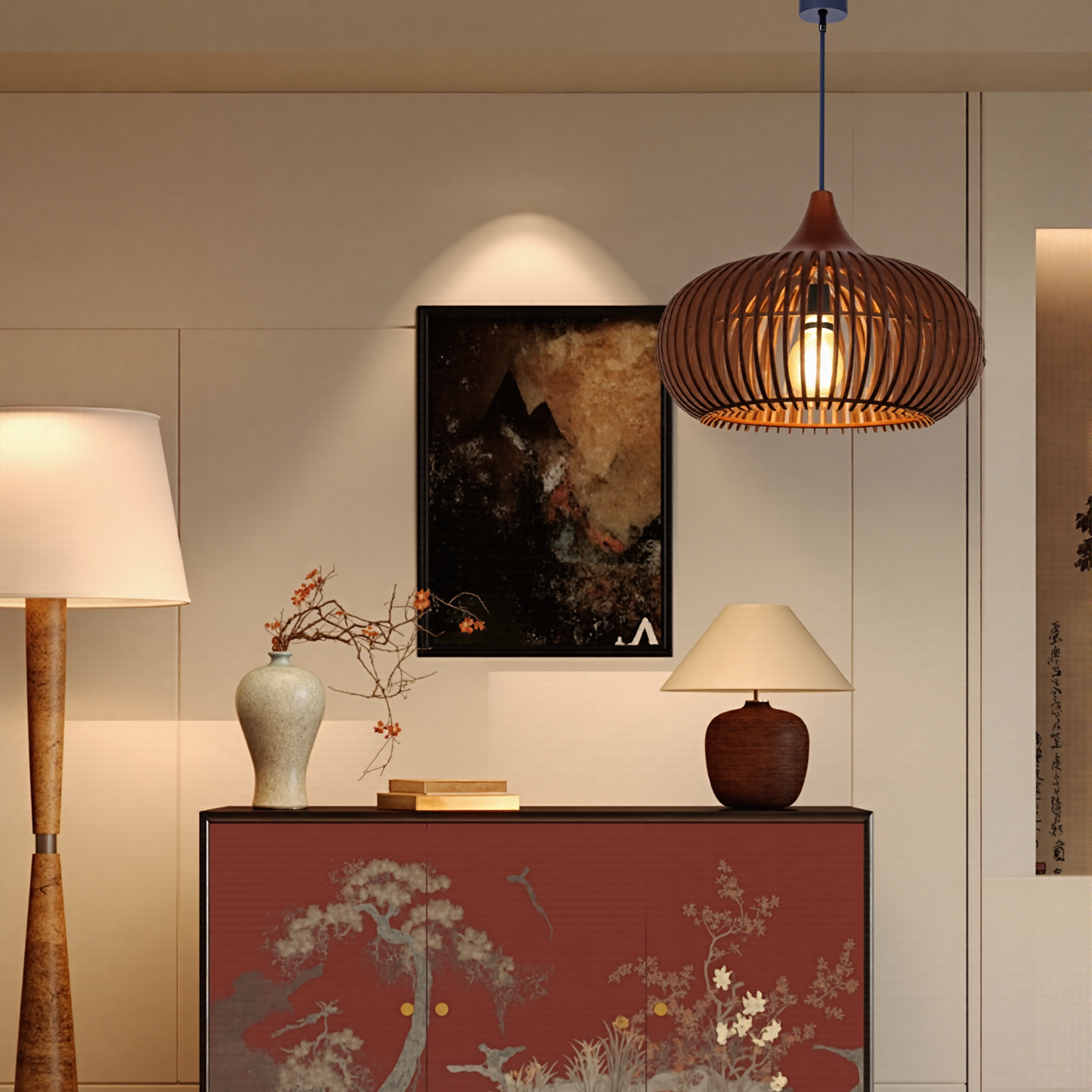 Slatted Wood Pumpkin Pendant Light