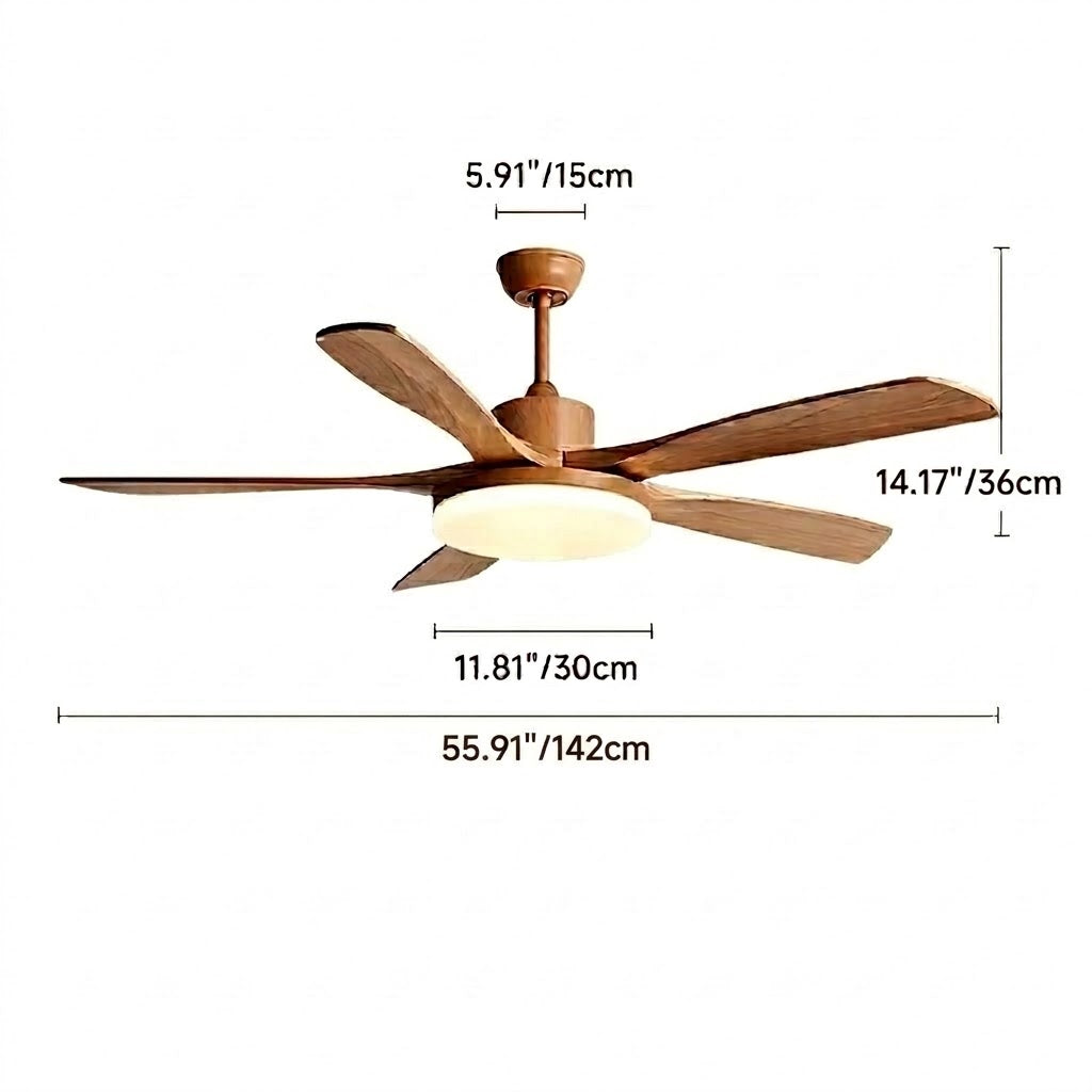 Natural Wood Finish LED Ceiling Fan