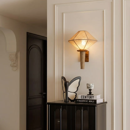Wood and Fabric Japandi Wall Sconce