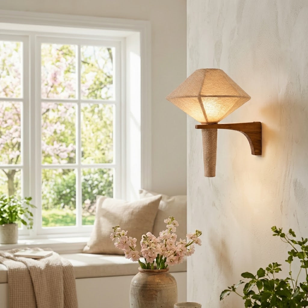 Wood and Fabric Japandi Wall Sconce