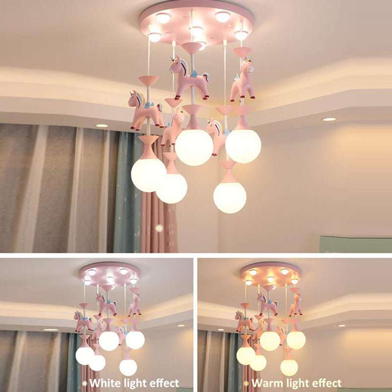 Pink Glass Ball Pendant Light for Kids