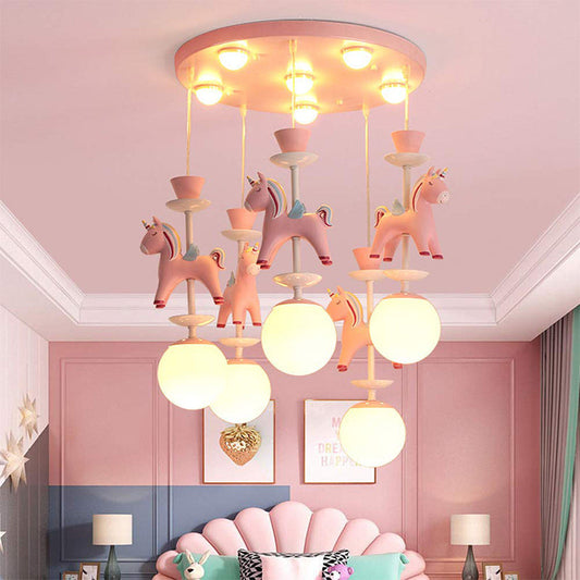 Pink Glass Ball Led Pendant Lights Children Living Room Decoration Hanging Lamp-[Modern pendant lighting for bedroom and living space]-Demolights UK