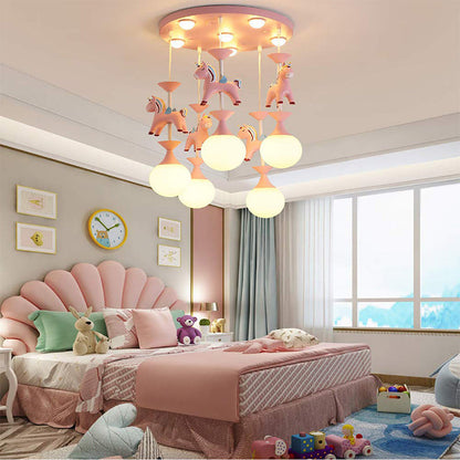 Pink Glass Ball Pendant Light for Kids