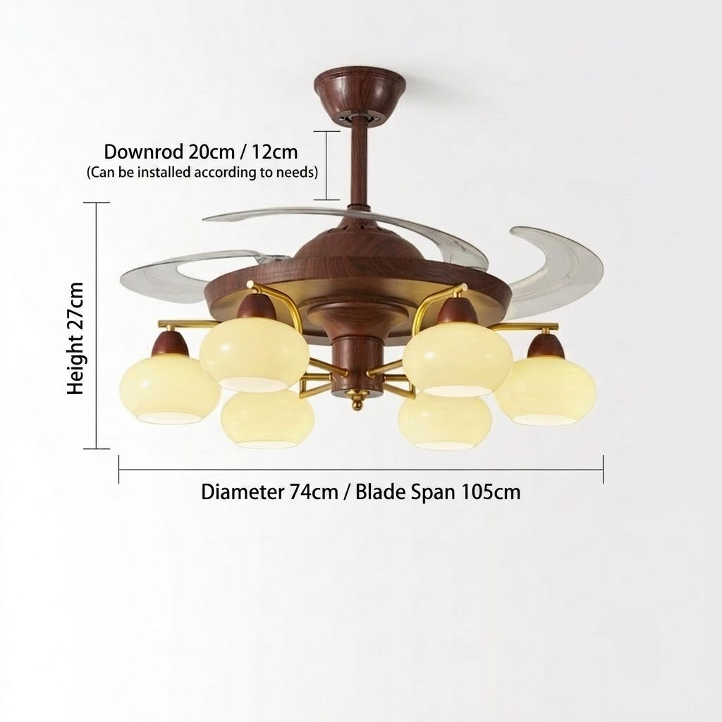 Walnut Retractable Ceiling Fan Light