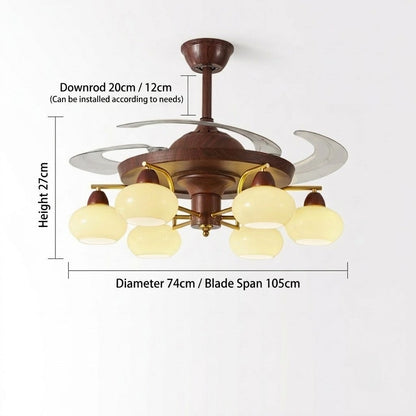 Walnut Retractable Ceiling Fan Light