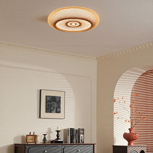 Hand-Woven Bamboo Saucer Flush Mount