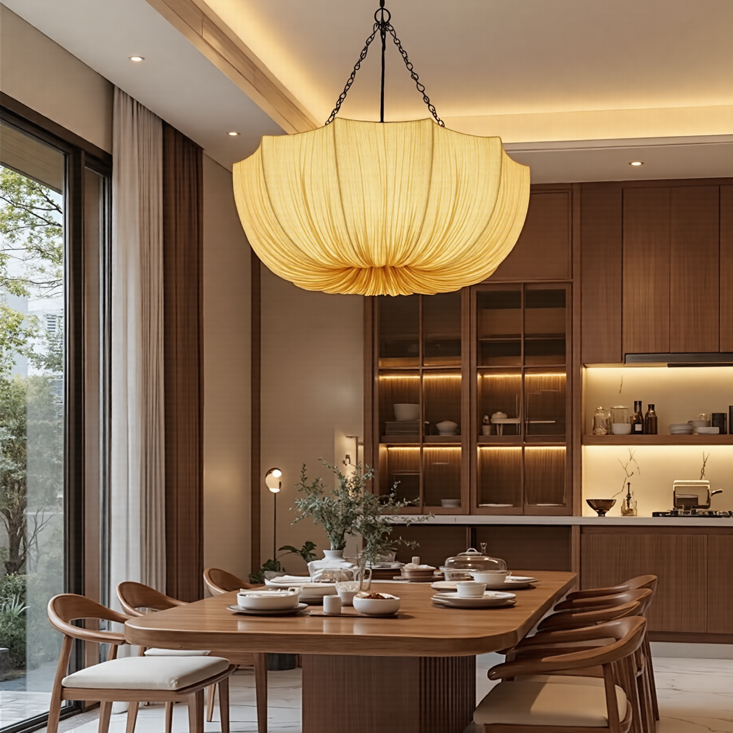 Pleated Parasol Fabric Chandelier