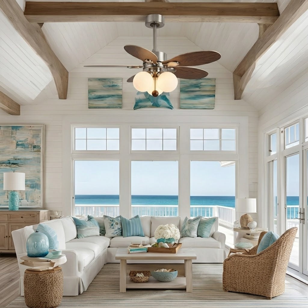 Wooden Blade Fan with Glass Shades