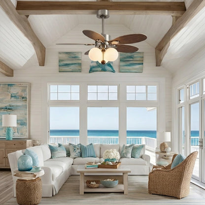 Wooden Blade Fan with Glass Shades