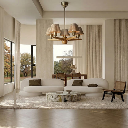 Solid Wood and Brass 5-Light Chandelier