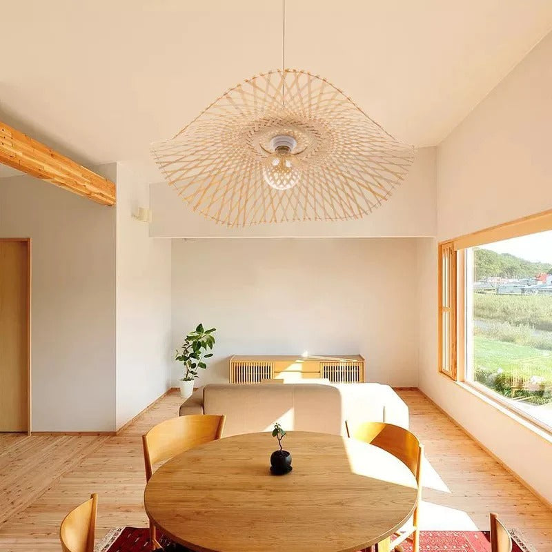 Woven Bamboo Straw Hat Pendant Light