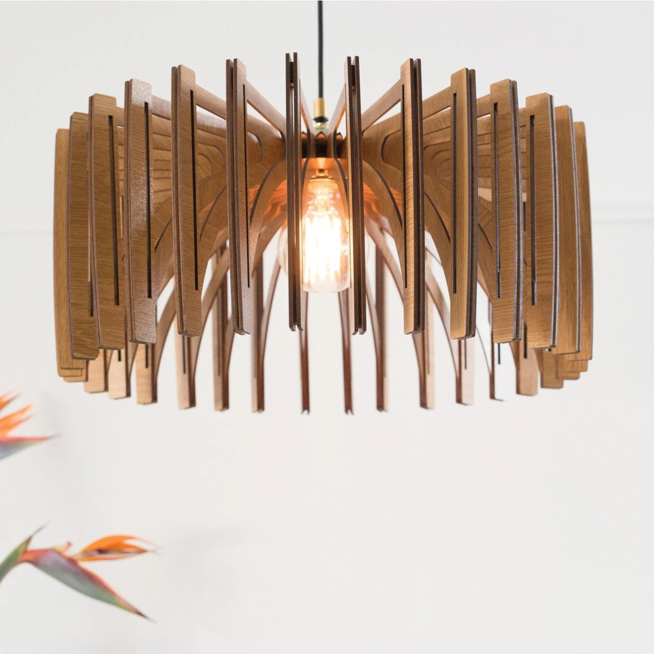 Wooden Slat Sculptural Pendant Light