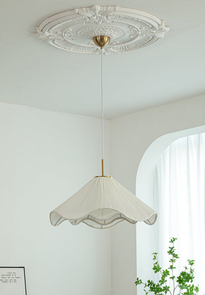 Beige Fabric Circular Pendant Light