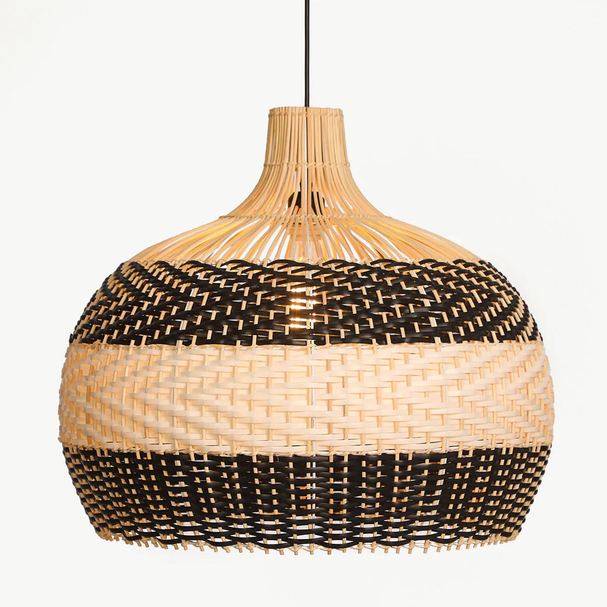 Black and White Wave Rattan Pendant