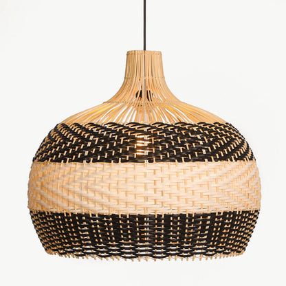 Black and White Wave Rattan Pendant