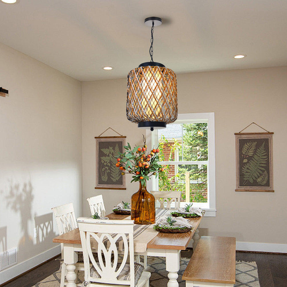 Bamboo Mesh Lantern Pendant Light