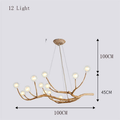 Organic Tree Branch Glass Globe Chandelier
