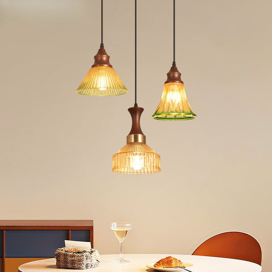 Nordic Vintage Glass and Wood Pendant