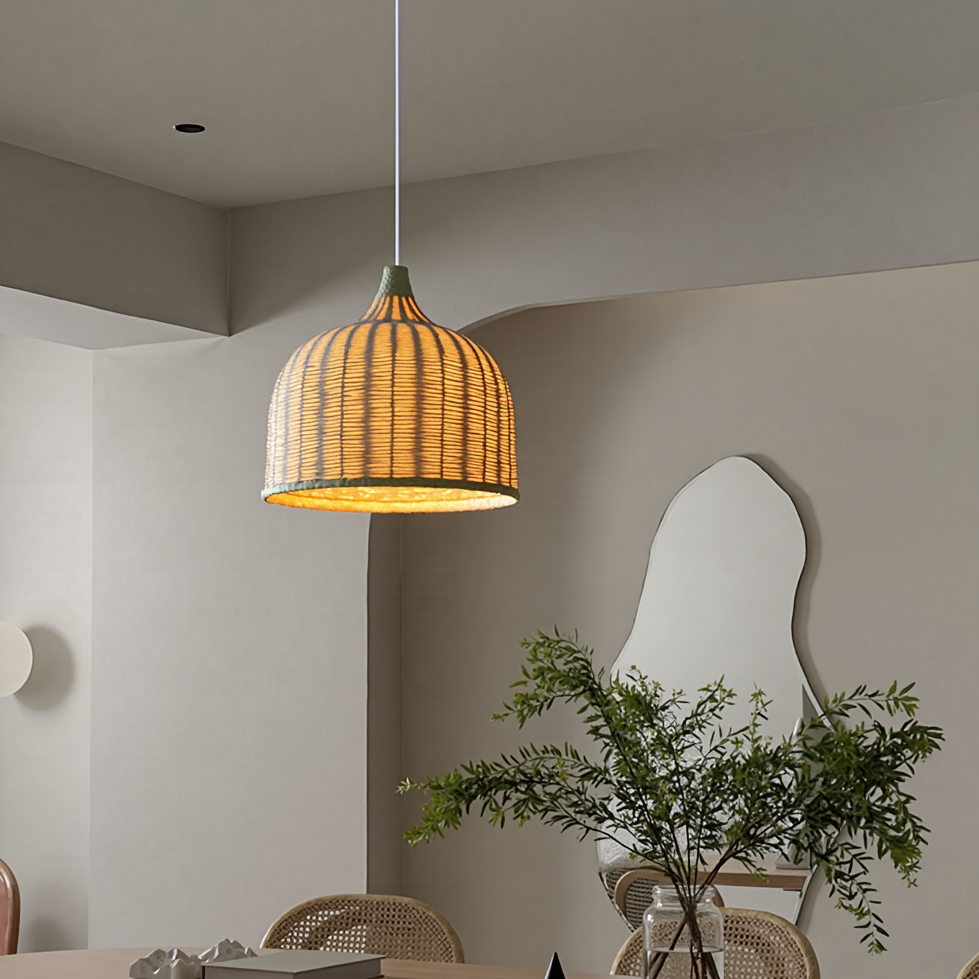 Hand-Woven Rattan Bell Pendant